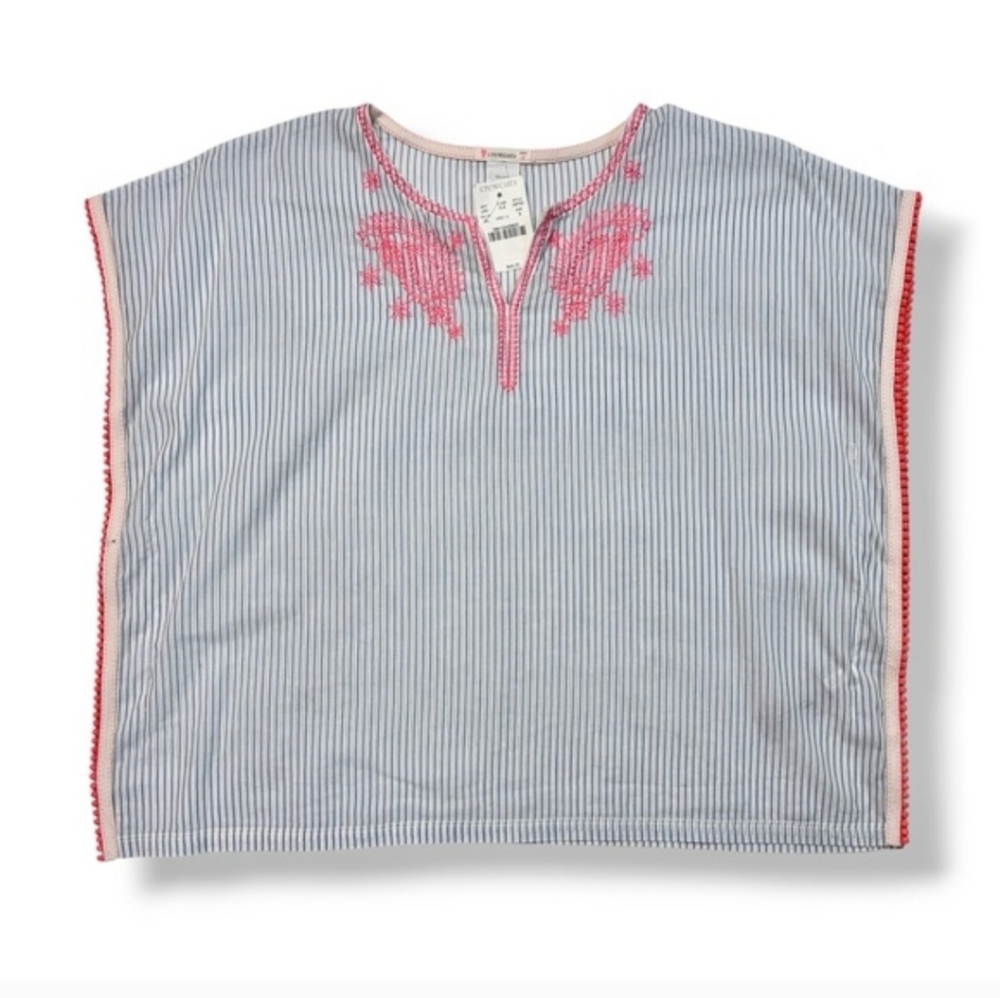 CREWCUTS by J. CREW Striped Cotton Lightweight Top Embroidered, Pom Pom Trim